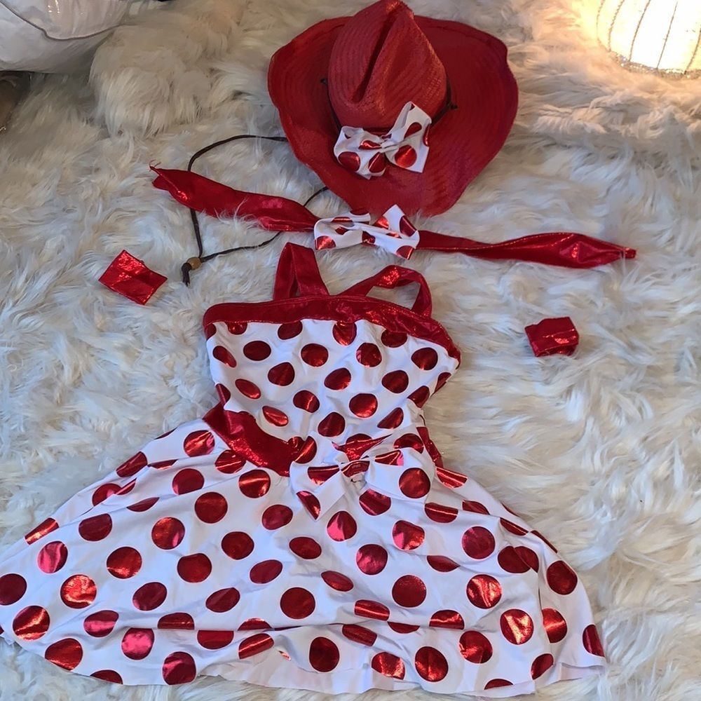 White and Red Polka Dot Cowgirl Dance Outfit Costume